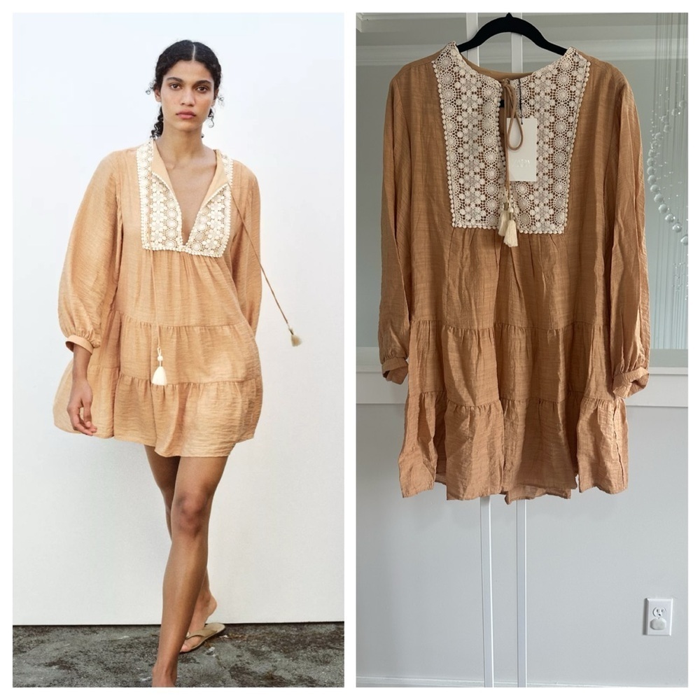 Zara Mini Bib Embroidered Dress